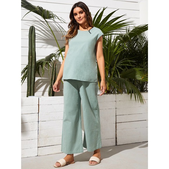 Maternity Batwing Sleeve Keyhole Back Top Wide Leg Pants Set - Picture 9 of 11